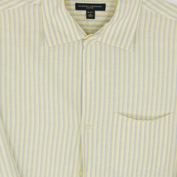 Banana Republic Classic Linen Button Down Long Sleeve Striped Shirt Cream - Picture 2 of 4